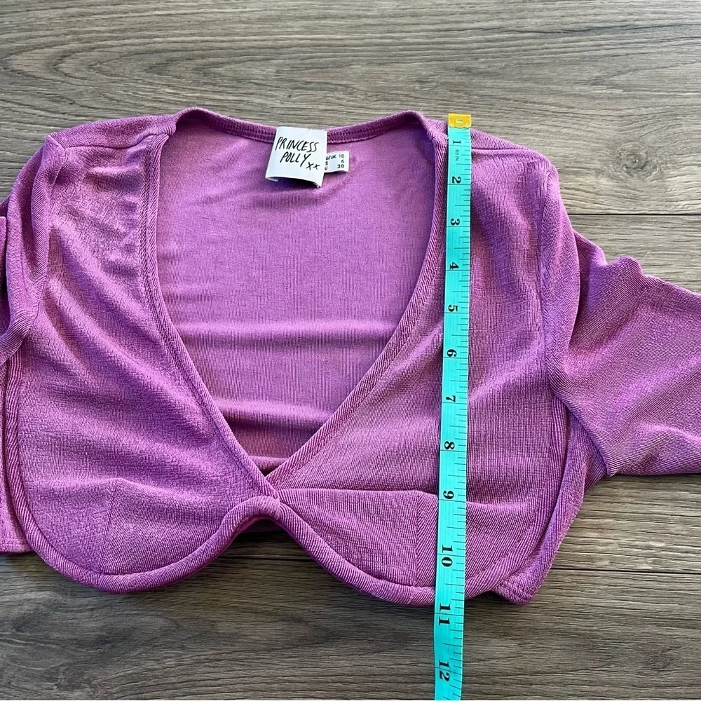Princess Polly Womens Purple Cropped Underwired Long Sleeve Shirt Size 6